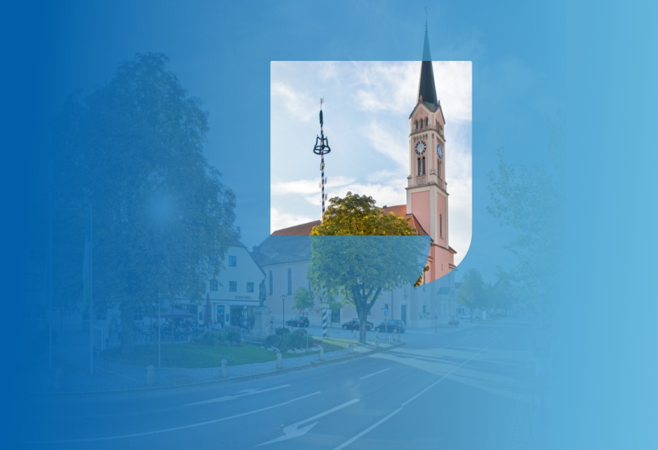 Luftbild von Regensburg mit verbindenden Lichtblitzen zwischen den Häusern, die Internetverbinudngen symbolisieren.