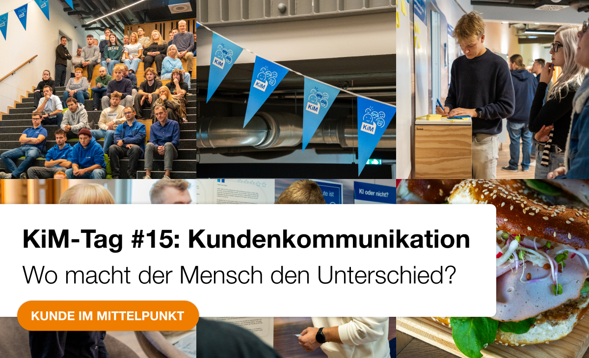 Mitarbeitende der R-KOM diskutieren beim KiM-Tag #15 über den Einsatz von KI in der Kundenkommunikation.